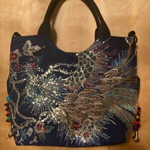 Embroidered Blue Tote Bag